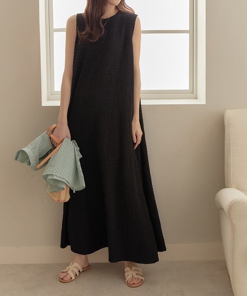リブ編み★パネル加工★マキシワンピース★ CHLOE AMBIDEX Store △〇sea ギャザーワンピース(F クロ): FLAT-cic