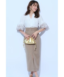 【JUSGLITTY】レースヘムドットナロースカート THE Yon スカート レースヘムベロアナロースカート : ZOZOTOWN Yahoo