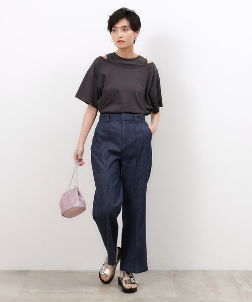 OPAQUE.CLIP（オペークドットクリップ）の「◆ストレッチデニムワイドパンツ【洗濯機洗い可】（デニムパンツ・レディース・ネイビー/ブルー・38/40/42）」の15枚目の写真