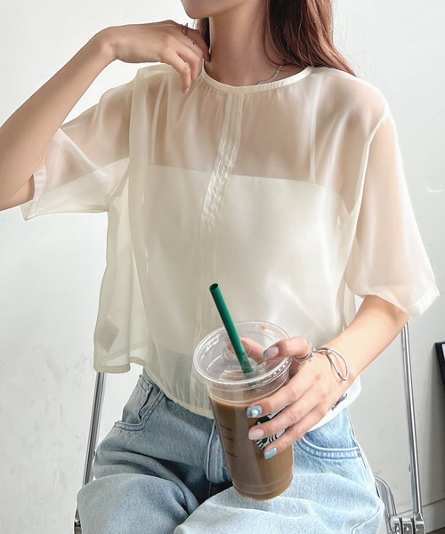 ブラウス シャツ タイ付きシアー半袖シャツ / 1215110602 レディース タイ付きシアー半袖シャツ | PROPORTION BODY DRESSING