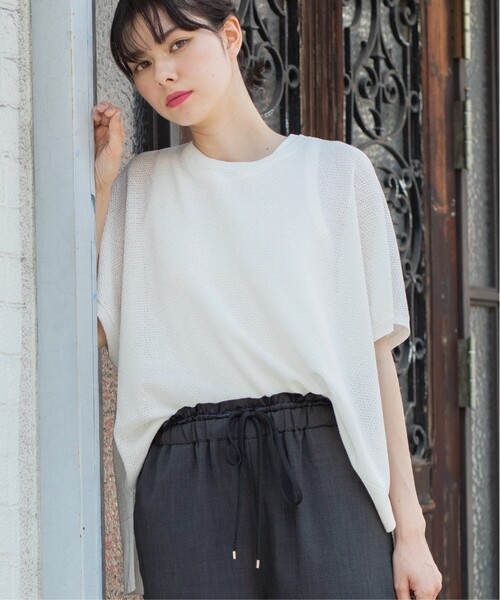 OPAQUE.CLIP(オペークドットクリップ)の「◆《5color/S-LLsize》メッシュ編みリラクシーニット【洗濯機洗い可/抗ピル】(ニット/セーター・レディース・ブラック/ホワイト/ライトオレンジ系/グリーン/ブラウン系その他・40/38/42/36)」の6枚目の写真