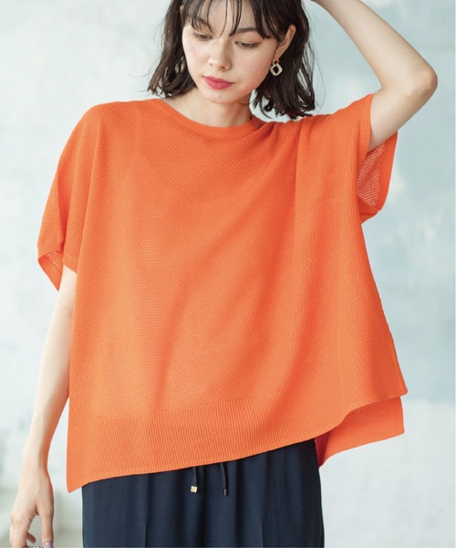 OPAQUE.CLIP(オペークドットクリップ)の「◆《5color/S-LLsize》メッシュ編みリラクシーニット【洗濯機洗い可/抗ピル】(ニット/セーター・レディース・ブラック/ホワイト/ライトオレンジ系/グリーン/ブラウン系その他・40/38/42/36)」の5枚目の写真