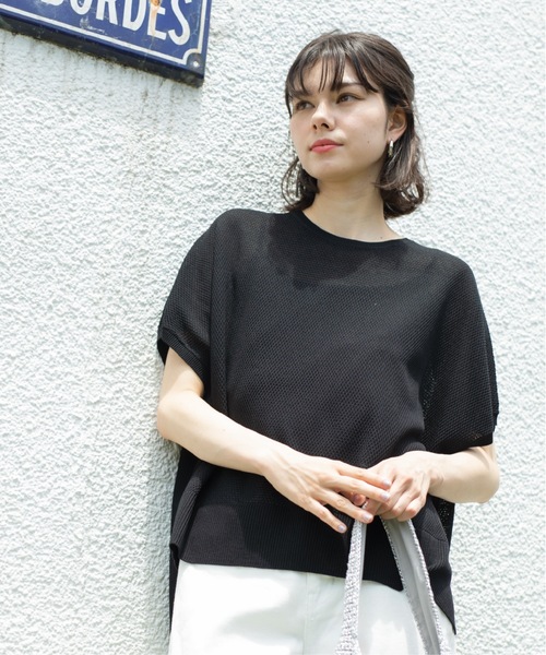 OPAQUE.CLIP(オペークドットクリップ)の「◆《5color/S-LLsize》メッシュ編みリラクシーニット【洗濯機洗い可/抗ピル】(ニット/セーター・レディース・ブラック/ホワイト/ライトオレンジ系/グリーン/ブラウン系その他・40/38/42/36)」の7枚目の写真