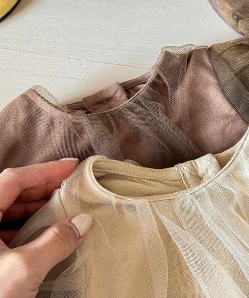 aimoha（アイモハ）の「aimoha-KIDS- メッシュワンピース (SS)（ワンピース・キッズ・オフホワイト/チョコ・90/100/110/120/80/130）」の8枚目の写真