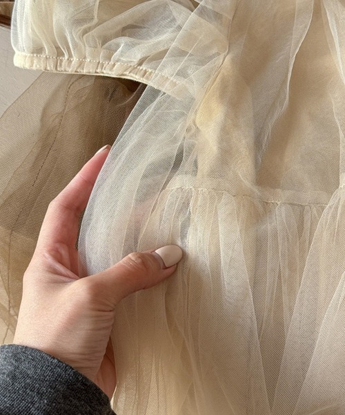 aimoha（アイモハ）の「aimoha-KIDS- メッシュワンピース (SS)（ワンピース・キッズ・オフホワイト/チョコ・90/100/110/120/80/130）」の9枚目の写真