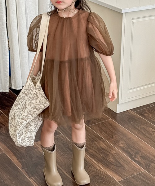 aimoha（アイモハ）の「aimoha-KIDS- メッシュワンピース (SS)（ワンピース・キッズ・オフホワイト/チョコ・90/100/110/120/80/130）」の17枚目の写真