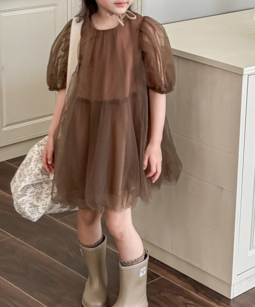 aimoha（アイモハ）の「aimoha-KIDS- メッシュワンピース (SS)（ワンピース・キッズ・オフホワイト/チョコ・90/100/110/120/80/130）」の21枚目の写真