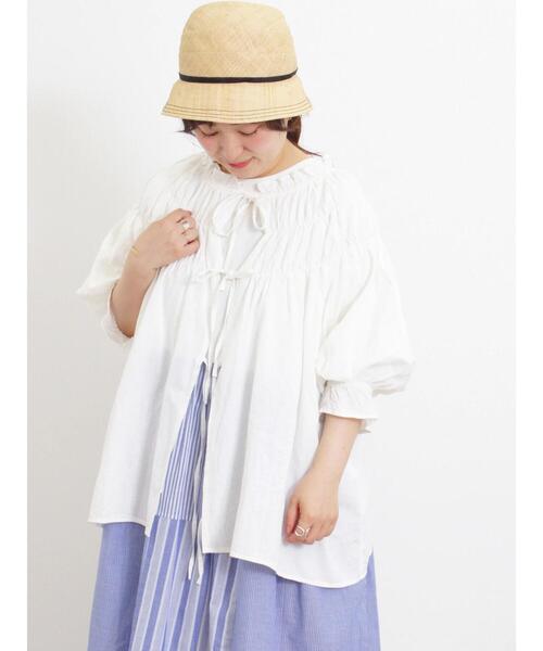 Samansa Mos2（サマンサ モスモス）の「前後2WAYリボンギャザーブラウス（シャツ/ブラウス・レディース・グリーン/オフホワイト/ブラック/チャコールグレー・F）」の18枚目の写真