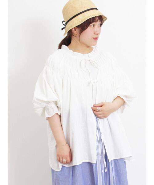 Samansa Mos2（サマンサ モスモス）の「前後2WAYリボンギャザーブラウス（シャツ/ブラウス・レディース・グリーン/オフホワイト/ブラック/チャコールグレー・F）」の19枚目の写真