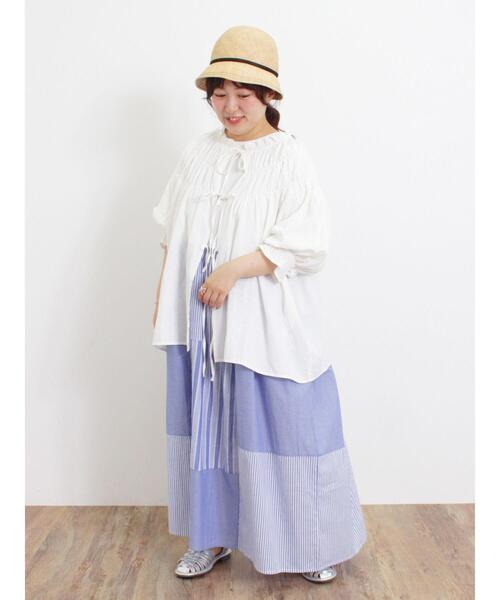 Samansa Mos2（サマンサ モスモス）の「前後2WAYリボンギャザーブラウス（シャツ/ブラウス・レディース・グリーン/オフホワイト/ブラック/チャコールグレー・F）」の21枚目の写真