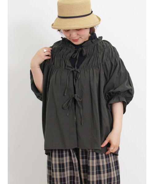 Samansa Mos2（サマンサ モスモス）の「前後2WAYリボンギャザーブラウス（シャツ/ブラウス・レディース・グリーン/オフホワイト/ブラック/チャコールグレー・F）」の12枚目の写真