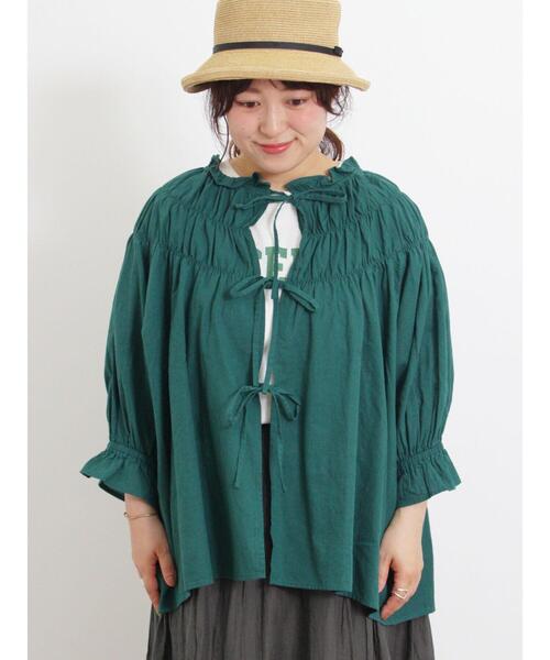 Samansa Mos2（サマンサ モスモス）の「前後2WAYリボンギャザーブラウス（シャツ/ブラウス・レディース・グリーン/オフホワイト/ブラック/チャコールグレー・F）」の15枚目の写真