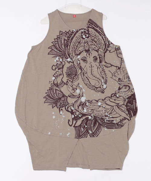 チャイハネ(チャイハネ)の「【チャイハネ】ゴーシャノースリーブワンピース(チュニック・レディース・ブラック/ホワイト/ベージュ・FREE)」の3枚目の写真