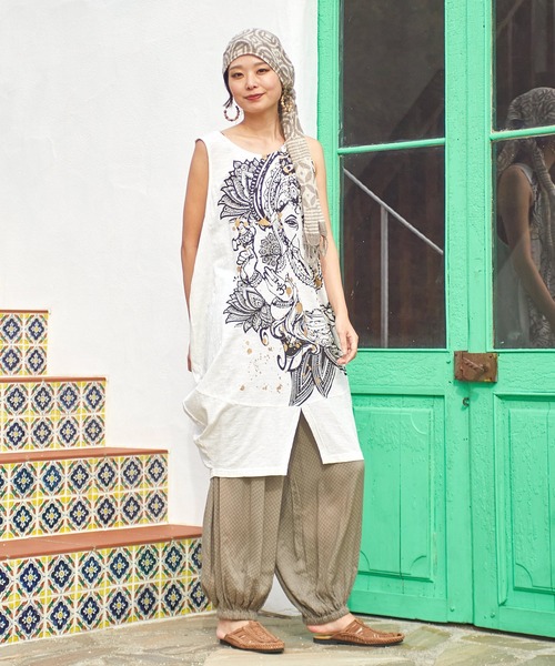 チャイハネ(チャイハネ)の「【チャイハネ】ゴーシャノースリーブワンピース(チュニック・レディース・ブラック/ホワイト/ベージュ・FREE)」の20枚目の写真