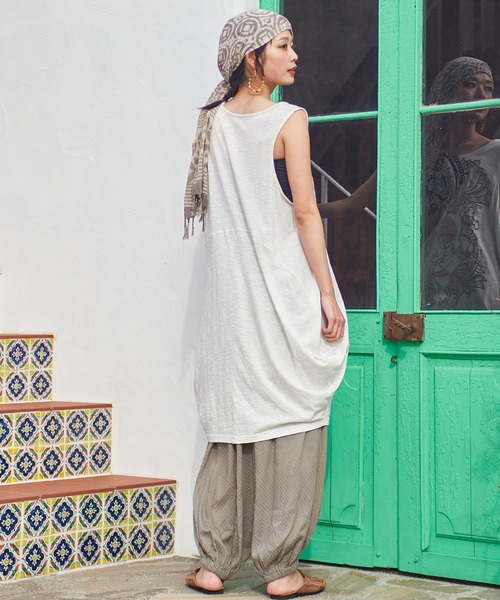 チャイハネ(チャイハネ)の「【チャイハネ】ゴーシャノースリーブワンピース(チュニック・レディース・ブラック/ホワイト/ベージュ・FREE)」の6枚目の写真