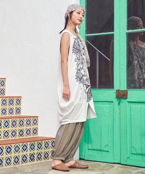 チャイハネ(チャイハネ)の「【チャイハネ】ゴーシャノースリーブワンピース(チュニック・レディース・ブラック/ホワイト/ベージュ・FREE)」の7枚目の写真