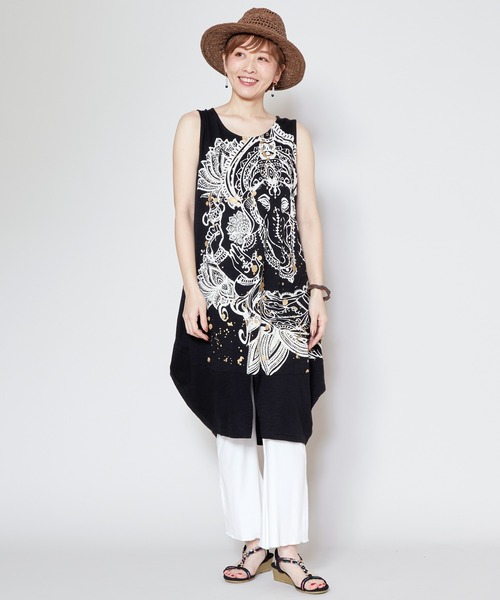 チャイハネ(チャイハネ)の「【チャイハネ】ゴーシャノースリーブワンピース(チュニック・レディース・ブラック/ホワイト/ベージュ・FREE)」の11枚目の写真