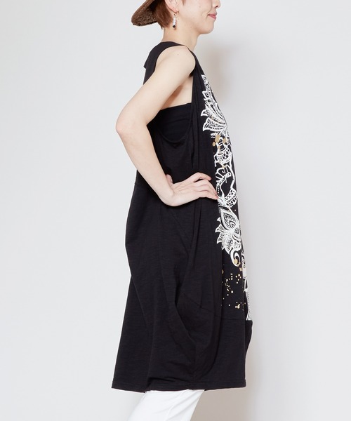 チャイハネ(チャイハネ)の「【チャイハネ】ゴーシャノースリーブワンピース(チュニック・レディース・ブラック/ホワイト/ベージュ・FREE)」の13枚目の写真