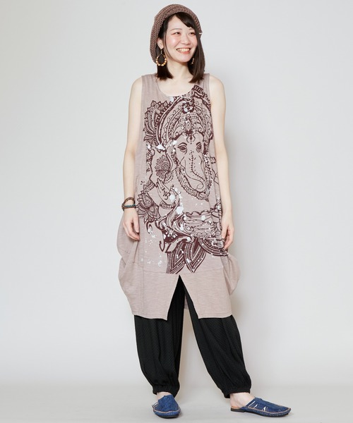 チャイハネ(チャイハネ)の「【チャイハネ】ゴーシャノースリーブワンピース(チュニック・レディース・ブラック/ホワイト/ベージュ・FREE)」の17枚目の写真