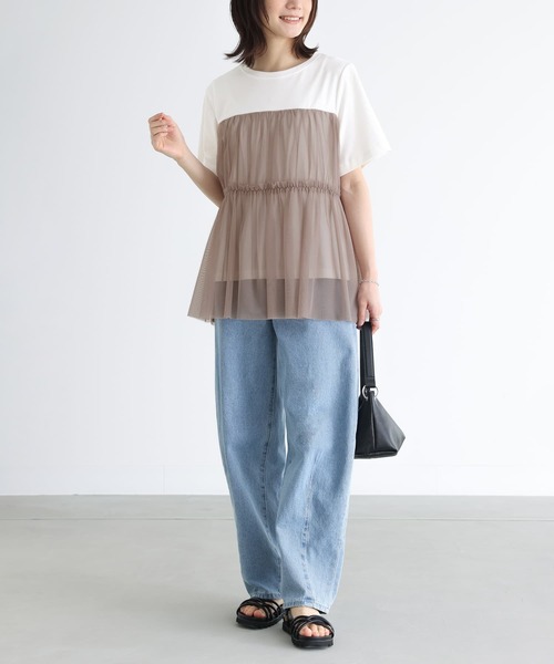 n'OrLABEL(ノアールレーベル)の「ビスチェ風チュールレイヤードTシャツ(Tシャツ/カットソー・レディース・オフホワイト/モカ/チャコール・1/2)」の10枚目の写真