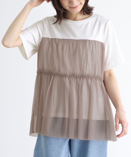 n'OrLABEL(ノアールレーベル)の「ビスチェ風チュールレイヤードTシャツ(Tシャツ/カットソー・レディース・オフホワイト/モカ/チャコール・1/2)」の9枚目の写真