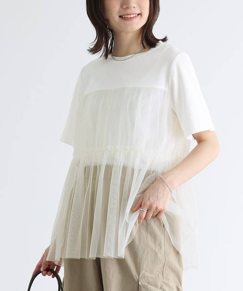 n'OrLABEL(ノアールレーベル)の「ビスチェ風チュールレイヤードTシャツ(Tシャツ/カットソー・レディース・オフホワイト/モカ/チャコール・1/2)」の15枚目の写真