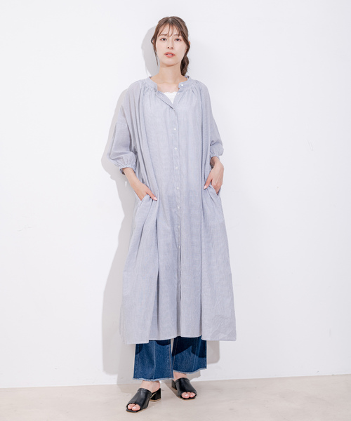 Jayro(ジャイロ)の「インド綿ボイルストライプワンピース(シャツワンピース・レディース・ブルー/ブラック・M)」の10枚目の写真