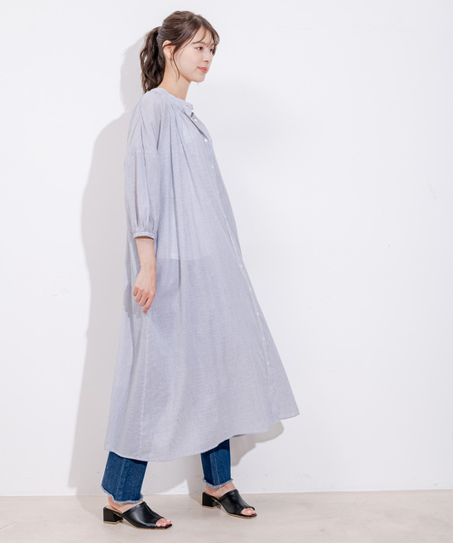 Jayro(ジャイロ)の「インド綿ボイルストライプワンピース(シャツワンピース・レディース・ブルー/ブラック・M)」の9枚目の写真