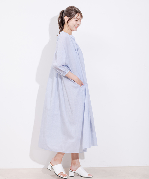 Jayro(ジャイロ)の「インド綿ボイルストライプワンピース(シャツワンピース・レディース・ブルー/ブラック・M)」の5枚目の写真