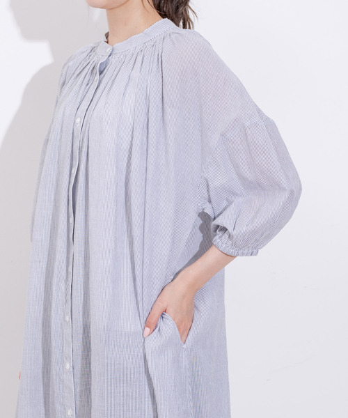 Jayro(ジャイロ)の「インド綿ボイルストライプワンピース(シャツワンピース・レディース・ブルー/ブラック・M)」の16枚目の写真