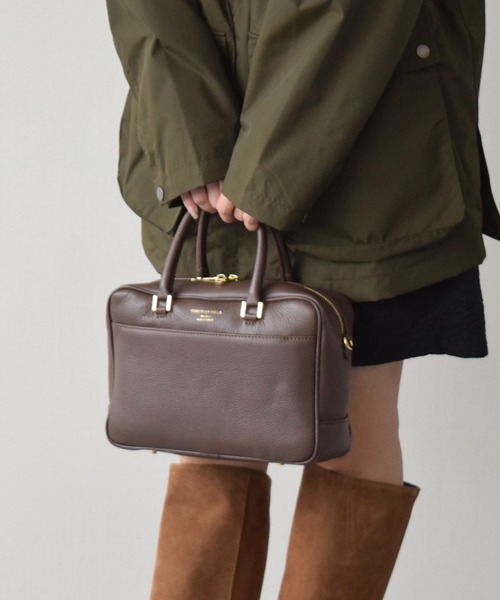 CHRISTIAN VILLA（クリスチャンヴィラ）の「【CHRISTIAN VILLA】ボックスシルエットレザーハンドバッグ(Q46493)（ハンドバッグ・レディース・ダークブラウン/アイボリー/ブラック・ALL）」の17枚目の写真