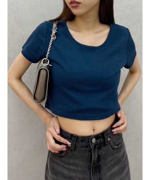 EVRIS（エヴリス）の「BASICシンプルショートTシャツ（Tシャツ/カットソー・レディース・ブラック/グレー/ホワイト/ネイビー・FREE）」の4枚目の写真