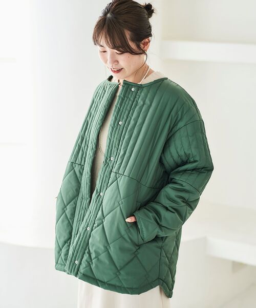【定価20900円】かぐれ キルトショートジャケット、カーキブラウン　綿麻 かぐれ パターンキルトジャケット 定価20900円】かぐれ キルトショート