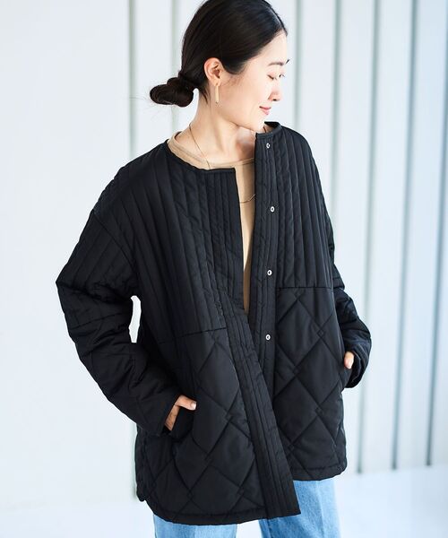 le.coeur blanc（ルクールブラン）の「《WEB限定アイテム》MIXパターンキルティングジャケット（ノーカラージャケット・レディース・ブラック/グリーン/アイボリー/ベージュ・38）」の2枚目の写真