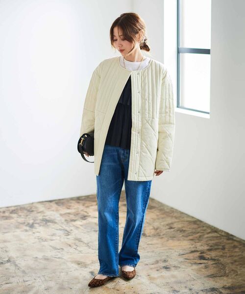 le.coeur blanc（ルクールブラン）の「《WEB限定アイテム》MIXパターンキルティングジャケット（ノーカラージャケット・レディース・ブラック/グリーン/アイボリー/ベージュ・38）」の6枚目の写真