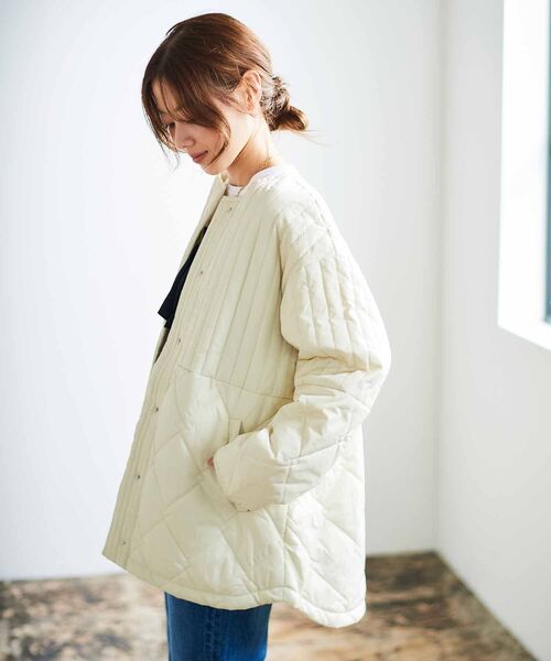 le.coeur blanc（ルクールブラン）の「《WEB限定アイテム》MIXパターンキルティングジャケット（ノーカラージャケット・レディース・ブラック/グリーン/アイボリー/ベージュ・38）」の10枚目の写真