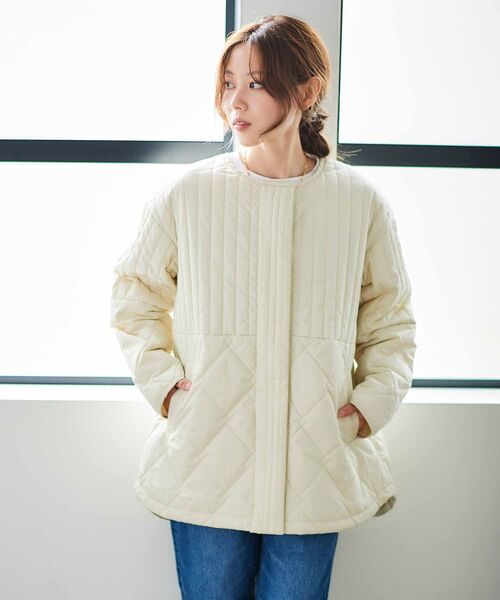 le.coeur blanc（ルクールブラン）の「《WEB限定アイテム》MIXパターンキルティングジャケット（ノーカラージャケット・レディース・ブラック/グリーン/アイボリー/ベージュ・38）」の11枚目の写真