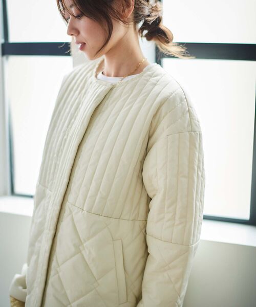 le.coeur blanc（ルクールブラン）の「《WEB限定アイテム》MIXパターンキルティングジャケット（ノーカラージャケット・レディース・ブラック/グリーン/アイボリー/ベージュ・38）」の12枚目の写真