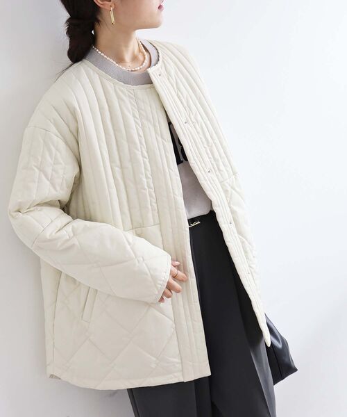 le.coeur blanc（ルクールブラン）の「《WEB限定アイテム》MIXパターンキルティングジャケット（ノーカラージャケット・レディース・ブラック/グリーン/アイボリー/ベージュ・38）」の17枚目の写真