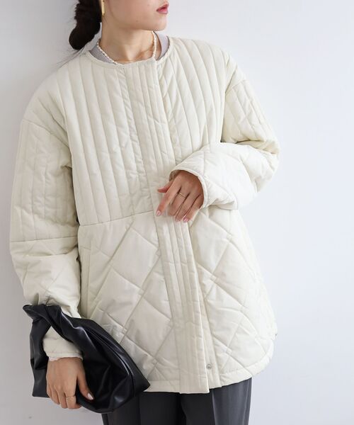 le.coeur blanc（ルクールブラン）の「《WEB限定アイテム》MIXパターンキルティングジャケット（ノーカラージャケット・レディース・ブラック/グリーン/アイボリー/ベージュ・38）」の18枚目の写真