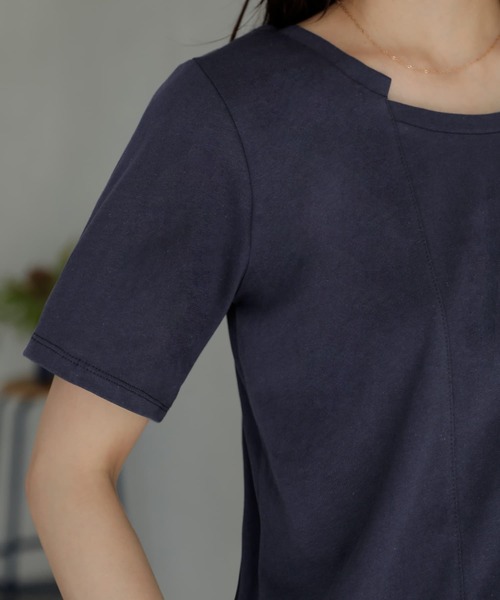 STYLE DELI（スタイルデリ）の「首元デザインカットソートップス（Tシャツ/カットソー・レディース・ホワイト/ネイビー・FREE）」の14枚目の写真