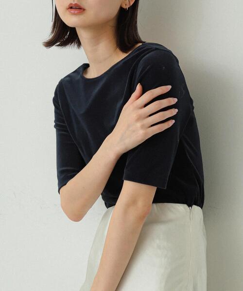SENSE OF PLACE by URBAN RESEARCH(センスオブプレイスバイアーバンリサーチ)の「シアーベロアTシャツ(半袖)(Tシャツ/カットソー・レディース・アイボリー/チャコールグレー/ネイビー/イエロー・ONE)」の4枚目の写真
