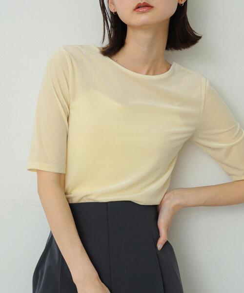 SENSE OF PLACE by URBAN RESEARCH(センスオブプレイスバイアーバンリサーチ)の「シアーベロアTシャツ(半袖)(Tシャツ/カットソー・レディース・アイボリー/チャコールグレー/ネイビー/イエロー・ONE)」の7枚目の写真