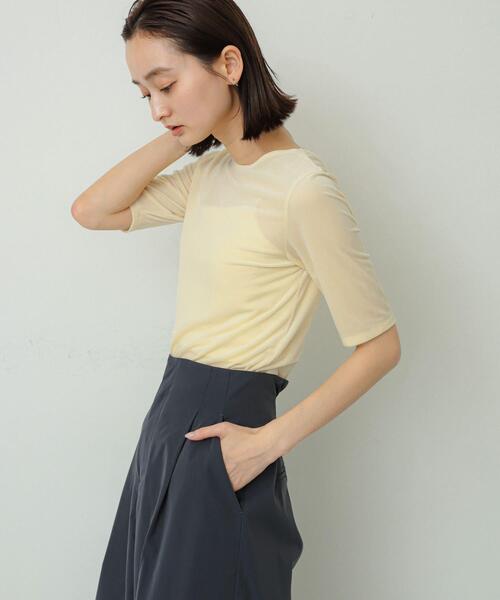 SENSE OF PLACE by URBAN RESEARCH(センスオブプレイスバイアーバンリサーチ)の「シアーベロアTシャツ(半袖)(Tシャツ/カットソー・レディース・アイボリー/チャコールグレー/ネイビー/イエロー・ONE)」の5枚目の写真