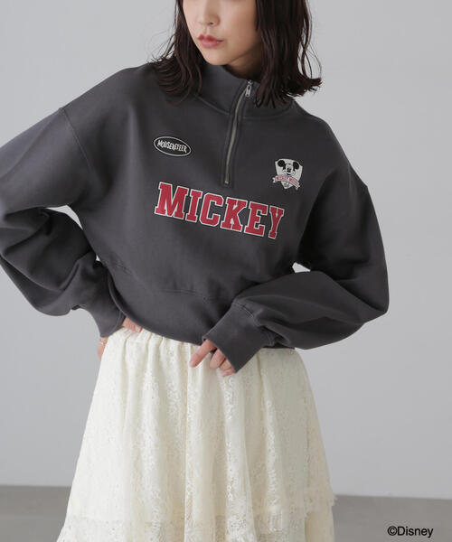 ディズニー トレーナー グレー フリース 刺繍ロゴ ハーフジップ b148 ディズニー トレーナー グレー フリース 刺繍ロゴ ハーフジップ