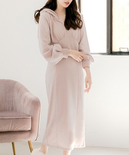 Julia Boutique(ジュリアブティック)の「フード付き ジップアップ スウェット ロングワンピース(ワンピース・レディース・ホワイト/ピンク/モカ/ブラック/カーキ/グレー・ONE)」の14枚目の写真