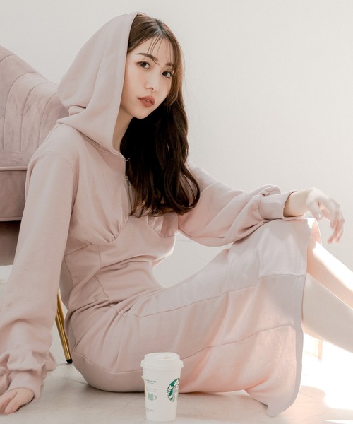 Julia Boutique(ジュリアブティック)の「フード付き ジップアップ スウェット ロングワンピース(ワンピース・レディース・ホワイト/ピンク/モカ/ブラック/カーキ/グレー・ONE)」の19枚目の写真