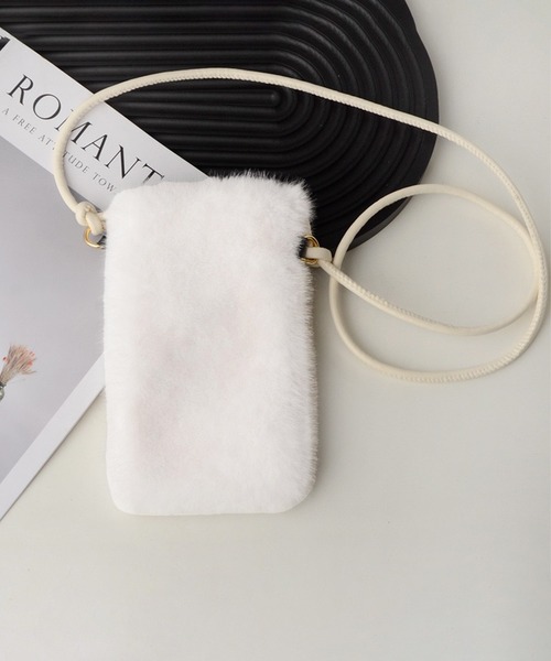 ALWAYS GOOD TIME（オルウェイズグッドタイム）の「ファースマホショルダー/マルチケース（ショルダーバッグ・レディース・ホワイト/ベージュ/ライトピンク/ブラック/アイボリー/グレー・ONE）」の2枚目の写真