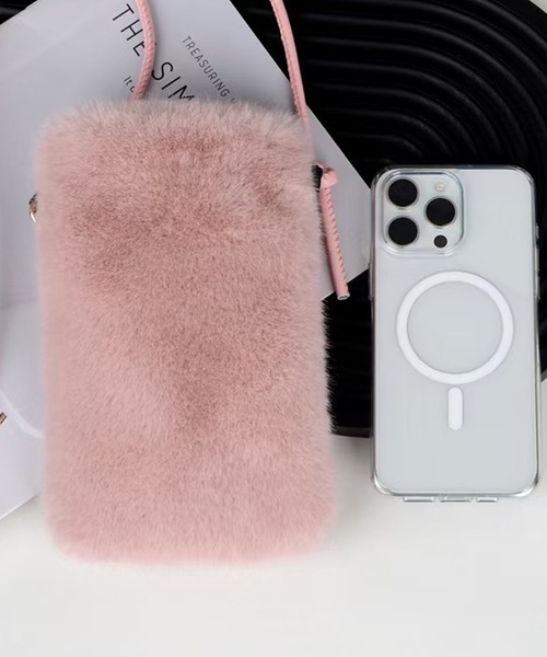 ALWAYS GOOD TIME（オルウェイズグッドタイム）の「ファースマホショルダー/マルチケース（ショルダーバッグ・レディース・ホワイト/ベージュ/ライトピンク/ブラック/アイボリー/グレー・ONE）」の11枚目の写真