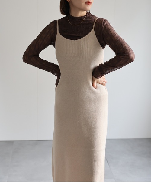 大幅値下げ！【タグ付未使用】ETRE TOKYOリブニットキャミワンピース ETRE TOKYO ワンピース タイトリブベルニットワンピース